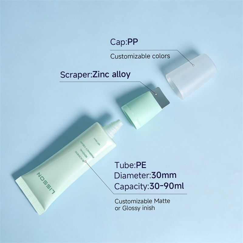 cosmetic tube with metal scraper 